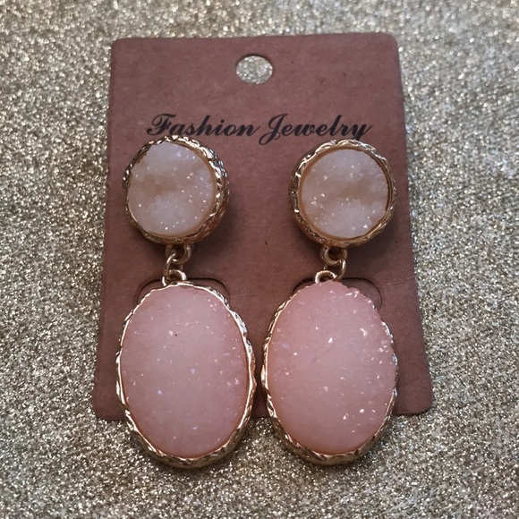 NWT Druzy Stone Earrings - Peach OR Burgundy OR Navy + Ivory Teardrop Studs - Picture 11 of 12